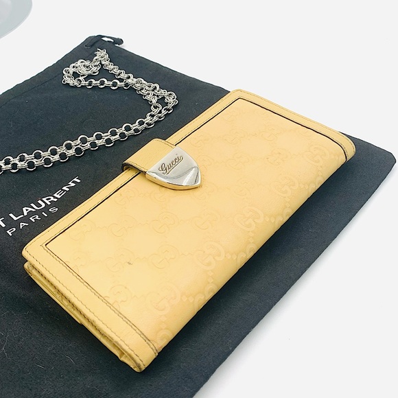 GUCCI⚡️Guccissima Pale Yellow Monogram Signoria Continental French Flap Wallet - Picture 14 of 14